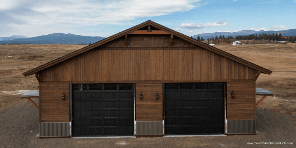 natural wood garage cladding - idaho custom home - montana timber products