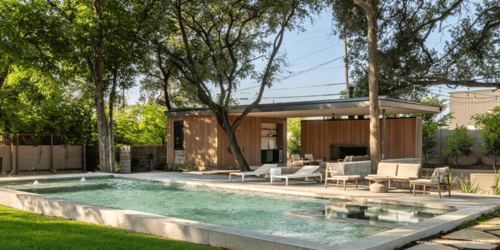 natural wood siding - custom backyard texas pavilion - montana timber products