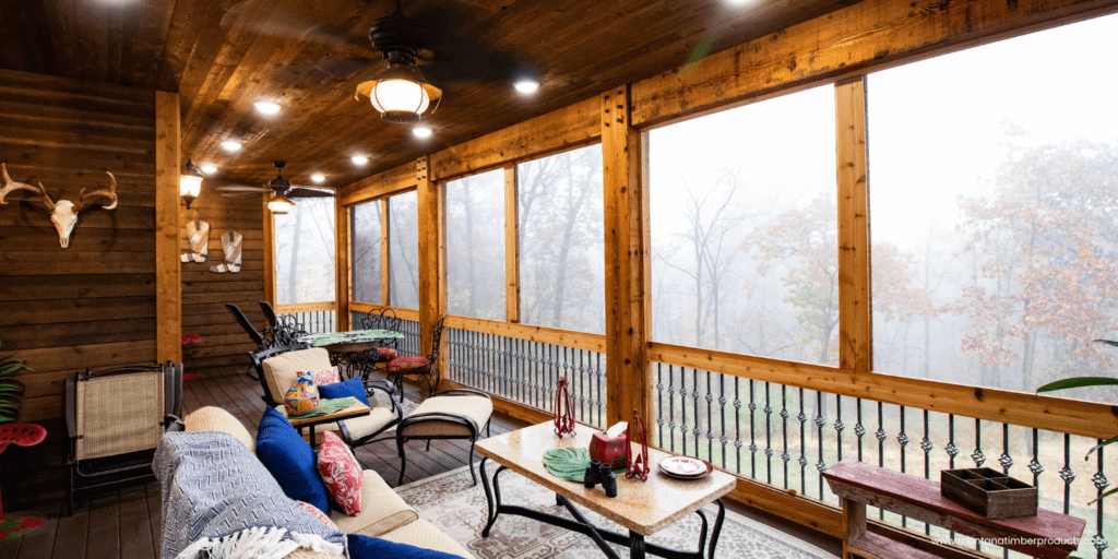 custom wood porch - prefinished wood cladding - montana timber products