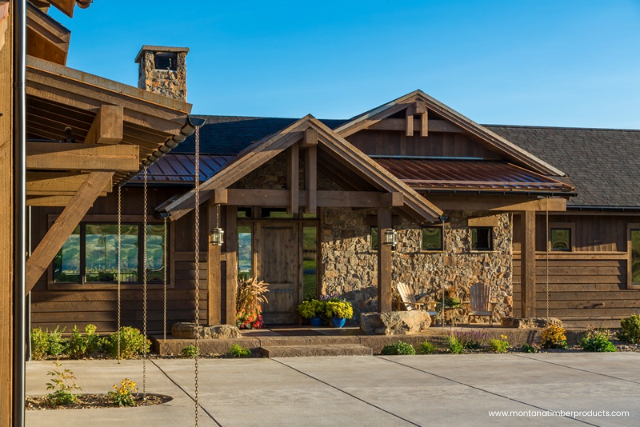 custom home timber features - prefinished timber frame materials - montana timber products
