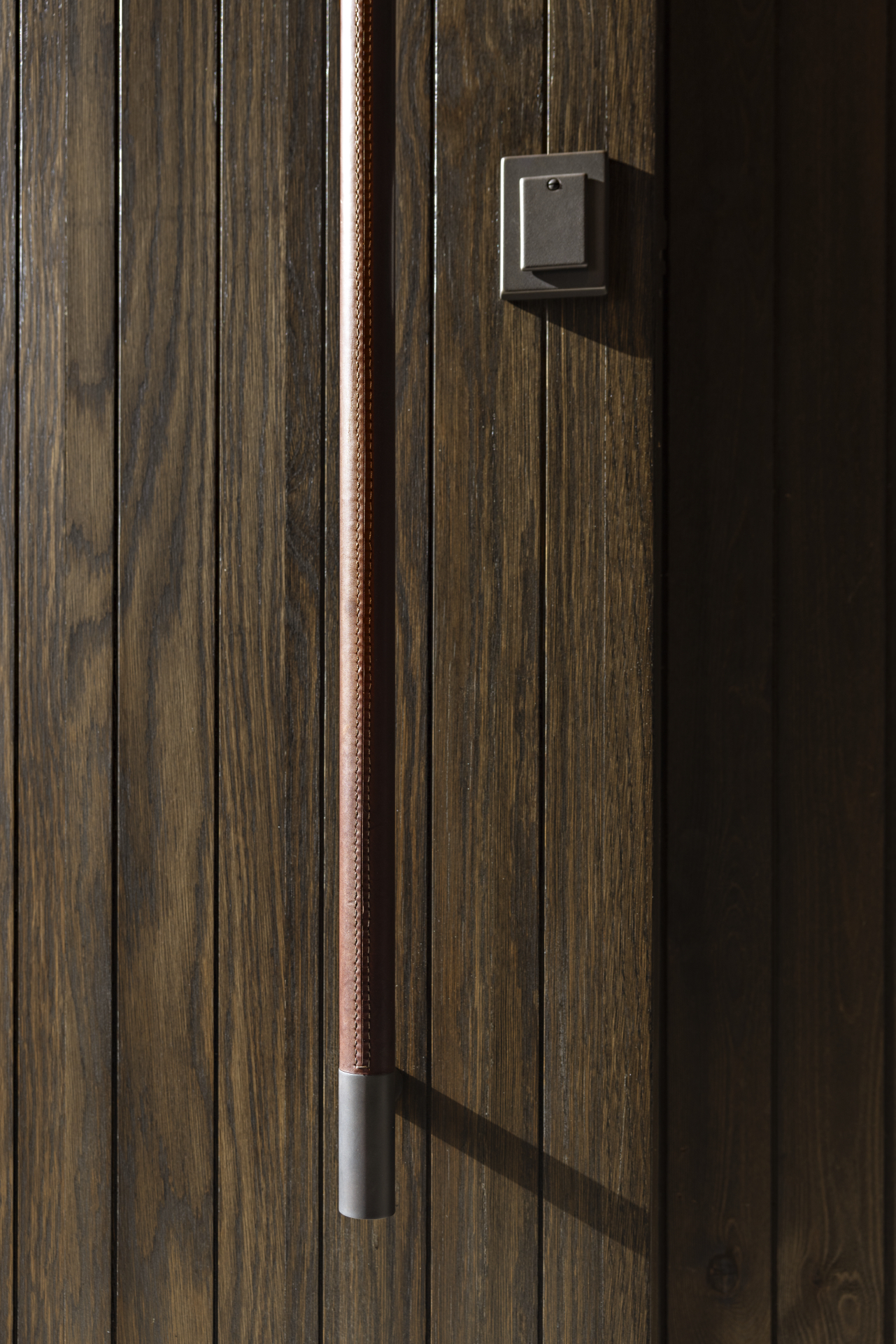 Leather Wrapped door Handle Cedar Paneling
