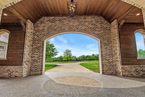 A circular brick driveway pattern