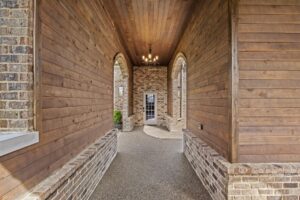 traditional masonry halls beautifully contrasted with Montana Timber Products