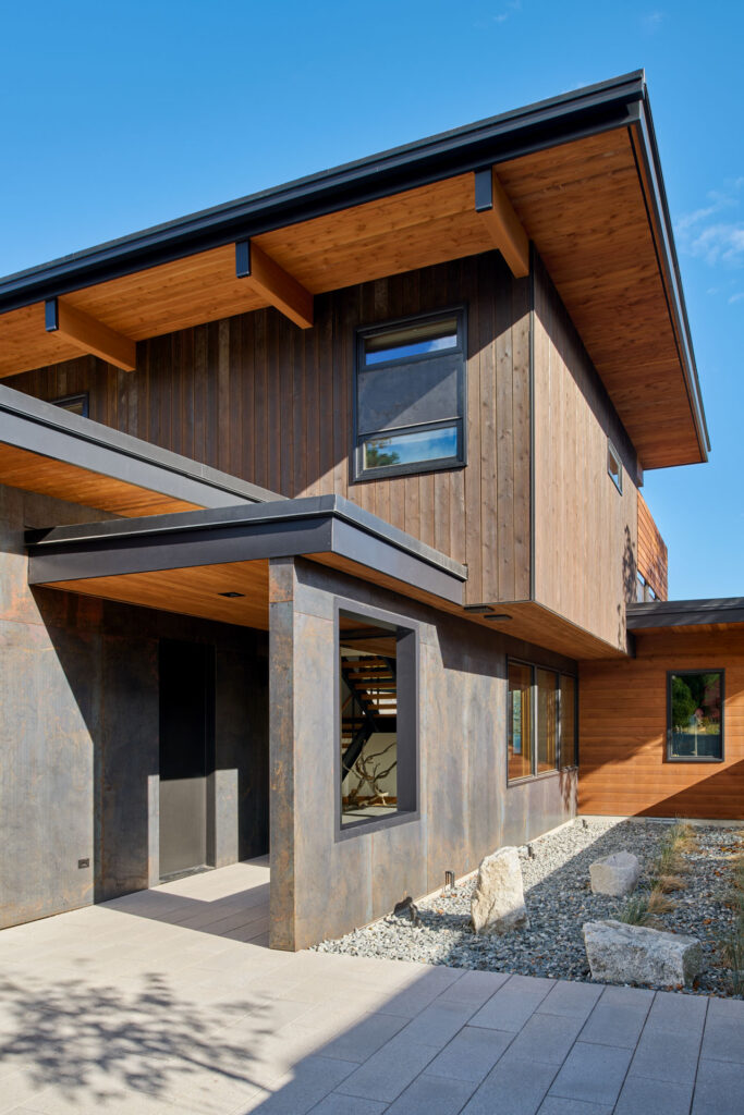 Charwood™ Ebony Shou Sugi Ban Meets Corten Steel in sunshine